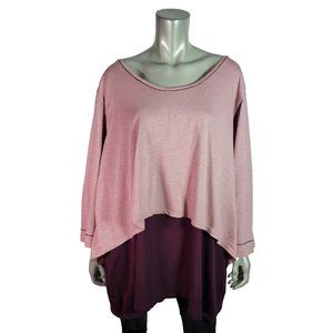 Catherines Top Plus Size 3X 26/28 Layered Stretch Scoop Neck Long Sleeve Pink‎
